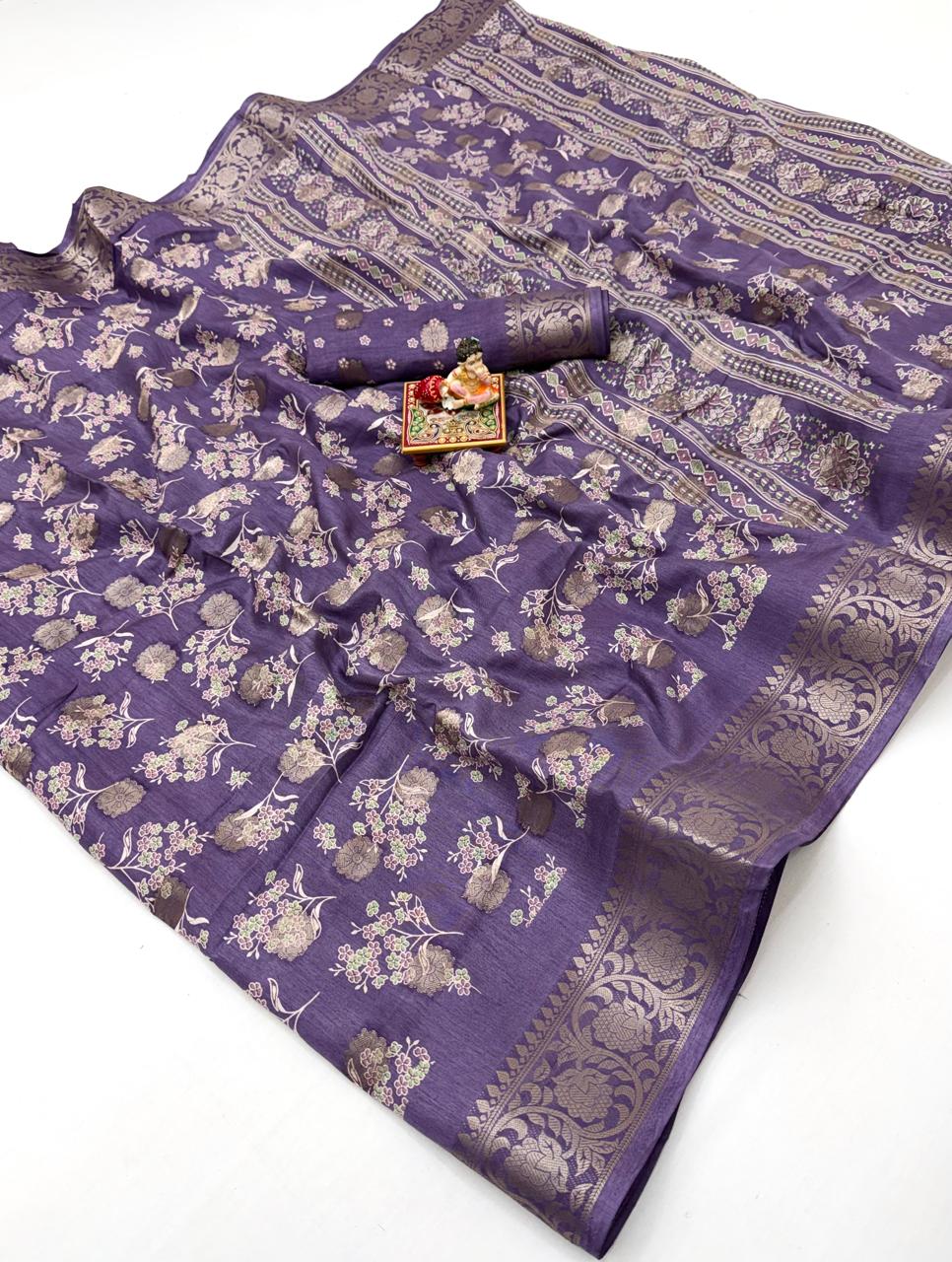 Lavender Dola Butti Silk Saree With Jacquard Border