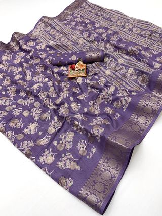 Lavender Dola Butti Silk Saree With Jacquard Border