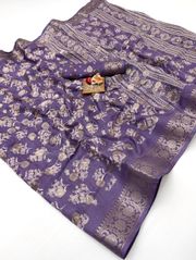 Lavender Dola Butti Silk Saree With Jacquard Border - Lavender
