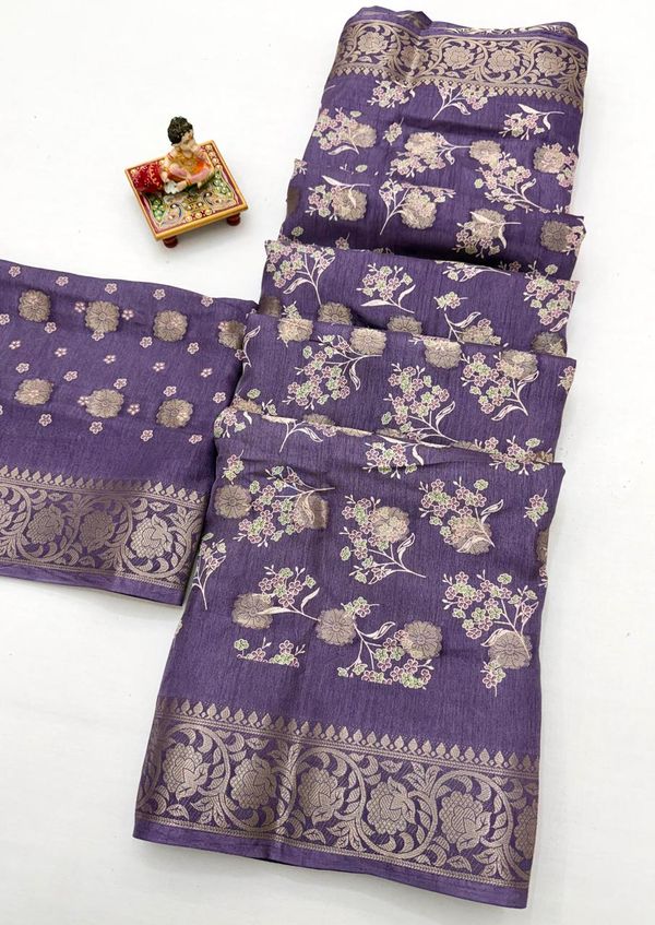 Lavender Dola Butti Silk Saree With Jacquard Border