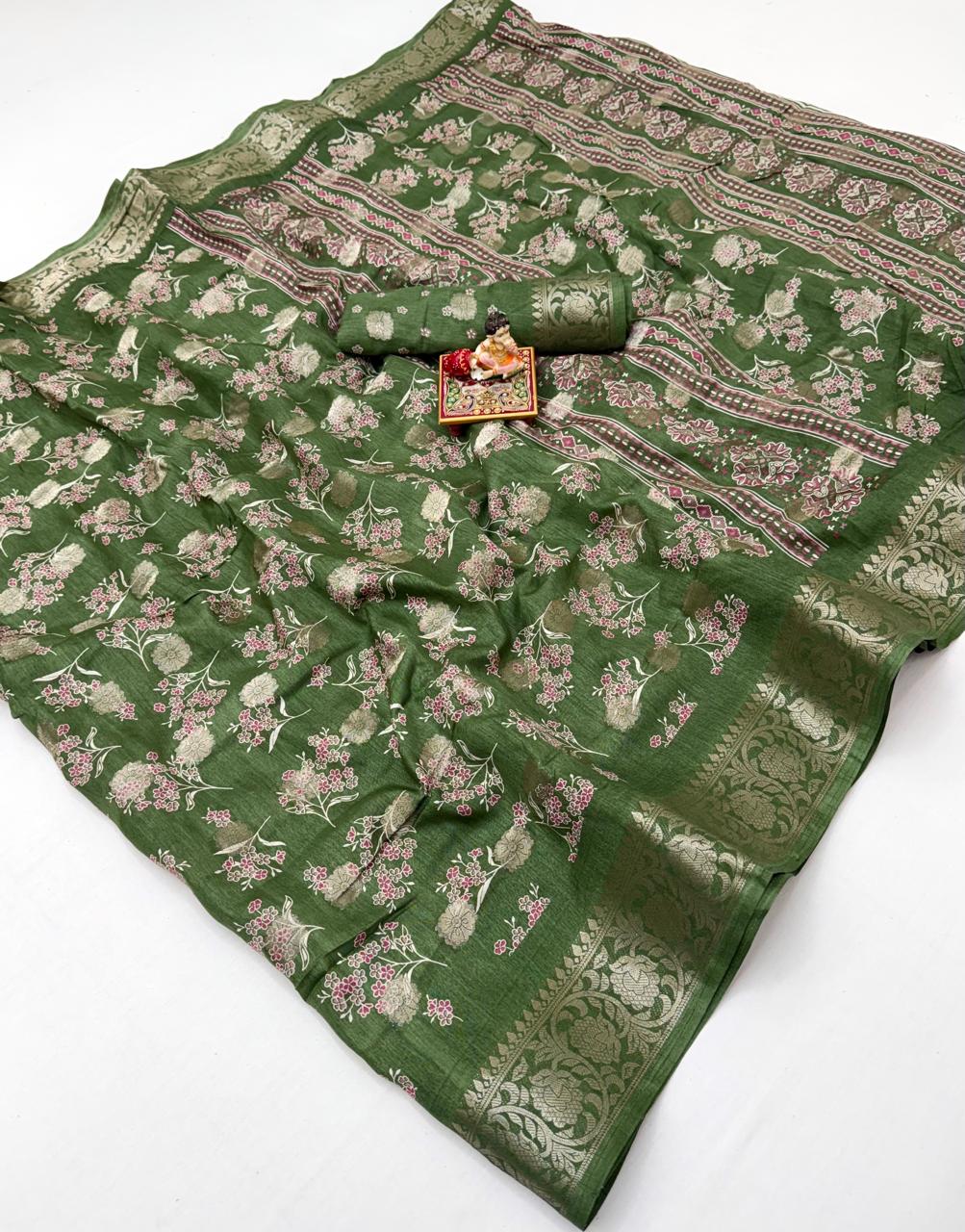 Festive Olive Green Dola Butti Silk Saree With Blouse