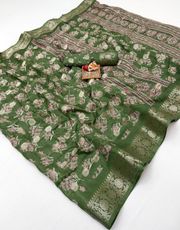 Festive Olive Green Dola Butti Silk Saree With Blouse - Olive