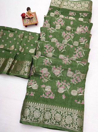 Festive Olive Green Dola Butti Silk Saree with Blouse