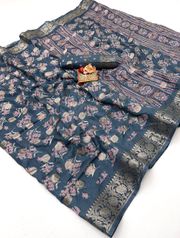 Blue Lehariya Print Dola Silk Saree With Rich Jacquard Border - Blue