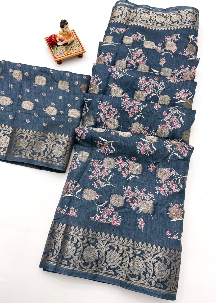 Blue Lehariya Print Dola Silk Saree With Rich Jacquard Border