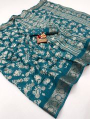 Teal Ethnic Dola Silk Saree With Elegant Jacquard Border - Teal