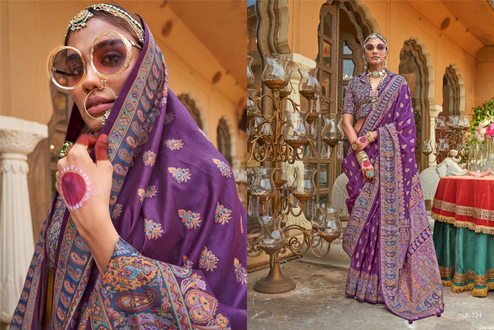 Purple Silk Blend Zari Woven Saree With Brocade Blouse