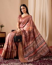 Brown Digital Printed Linen Cotton Patola Saree Online - Brown