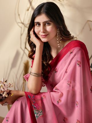 Pink Floral Georgette Saree with Designer Pallu