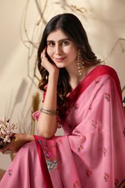 Pink Floral Georgette Saree with Designer Pallu - Pink
