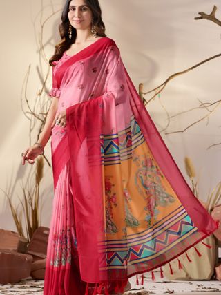 Pink Floral Georgette Saree with Designer Pallu