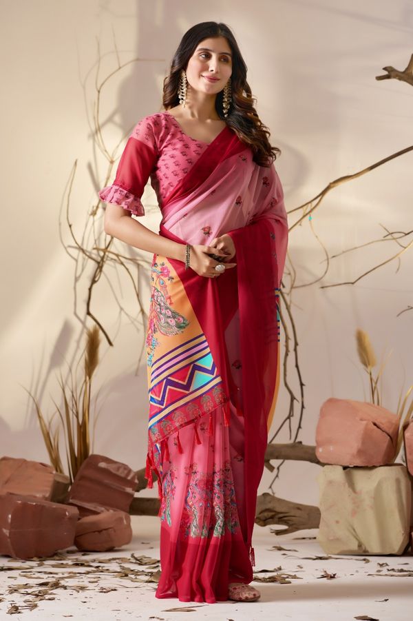 Pink Floral Georgette Saree with Designer Pallu