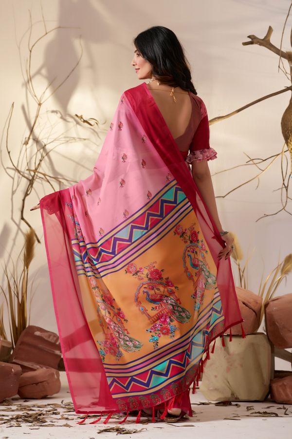 Pink Floral Georgette Saree with Designer Pallu