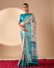 Aqua Lichi Silk Saree with Zari Woven Border - Aqua lichi