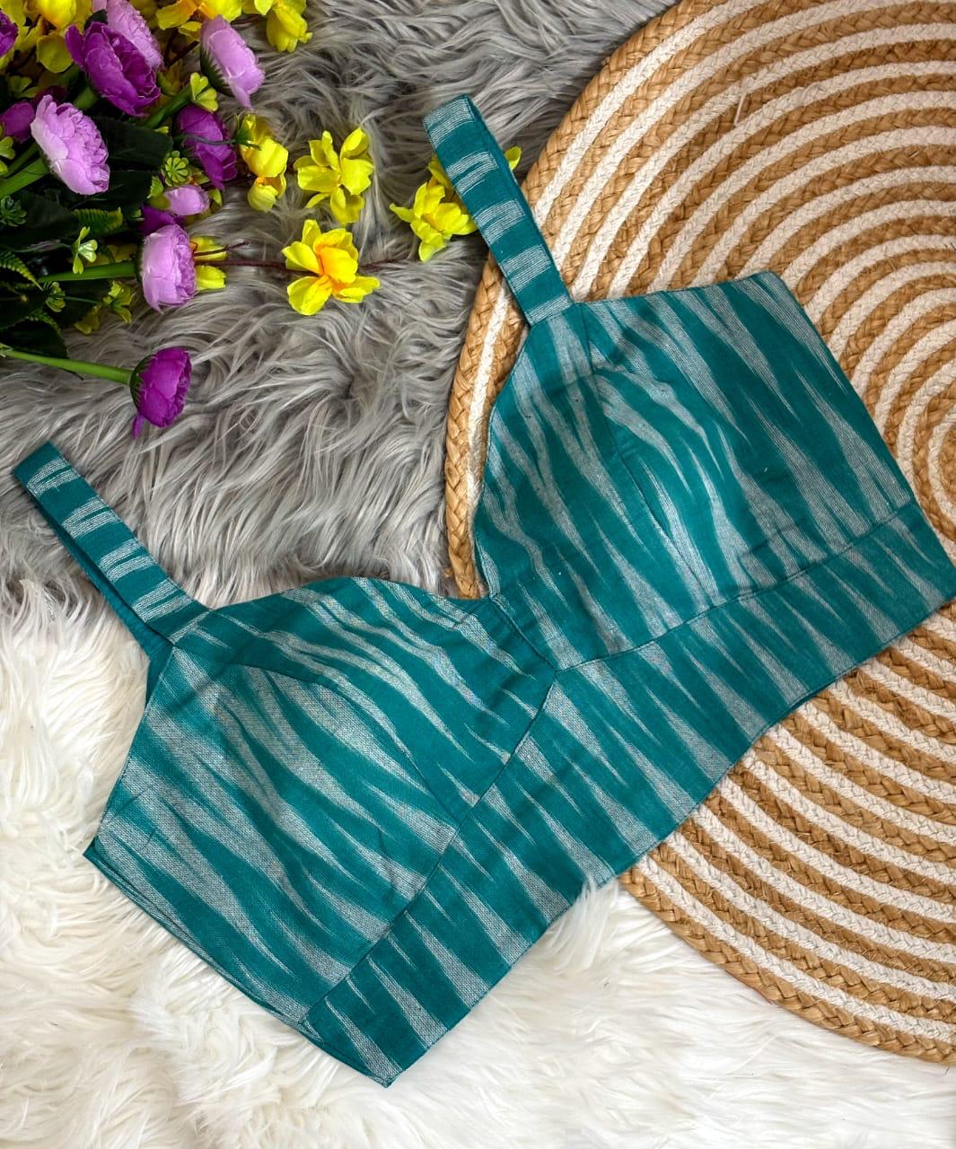 Ikkat Cotton Padded Blouse for Women Sleeveless