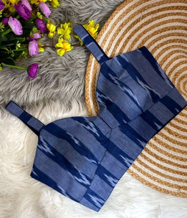 Ikkat Cotton Padded Blouse for Women Sleeveless