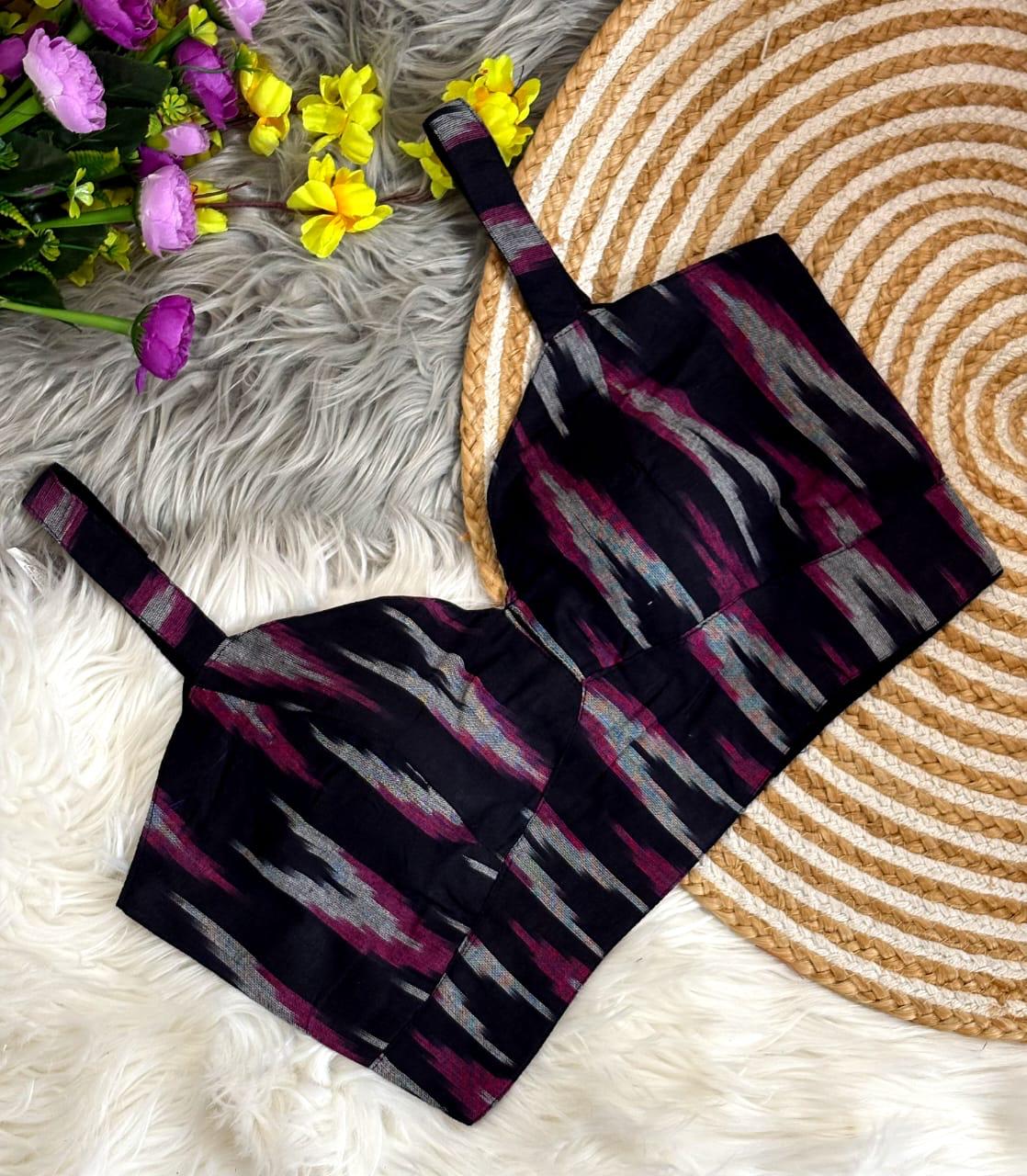 Ikkat Cotton Padded Blouse for Women Sleeveless