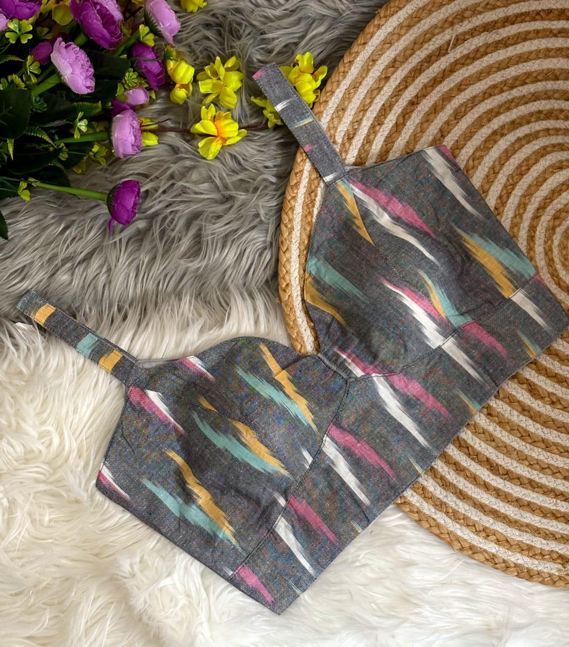 Ikkat Cotton Padded Blouse for Women Sleeveless