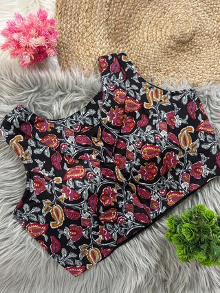 Kalamkari Cotton V Neck Collar Blouse for Women