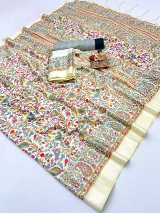Soft Floral Pashmina Saree with Shawl Combo