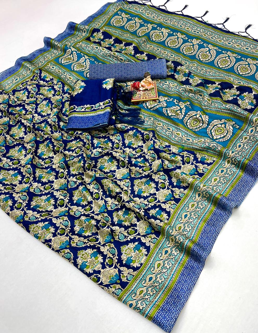 Latest Navy Blue Pashmina Saree Collection