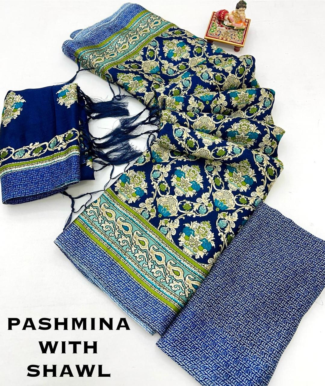 Latest Navy Blue Pashmina Saree Collection