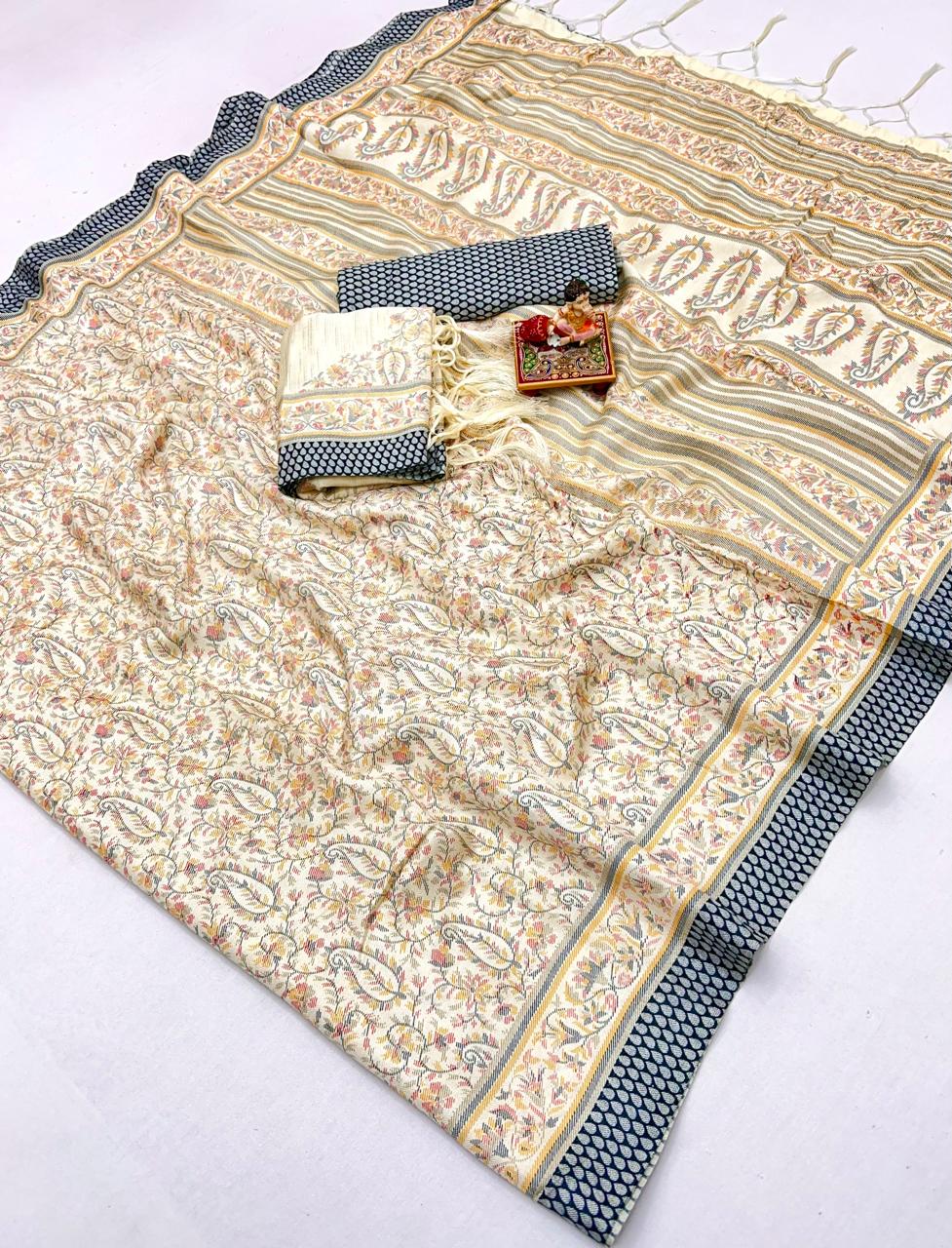 Latest Cream Beige Pashmina Saree Collection