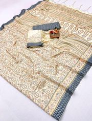 Latest Cream Beige Pashmina Saree Collection - Beige