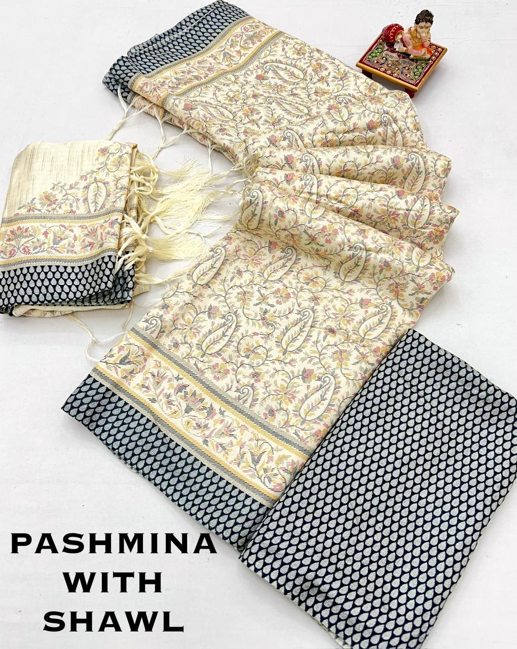 Latest Cream Beige Pashmina Saree Collection