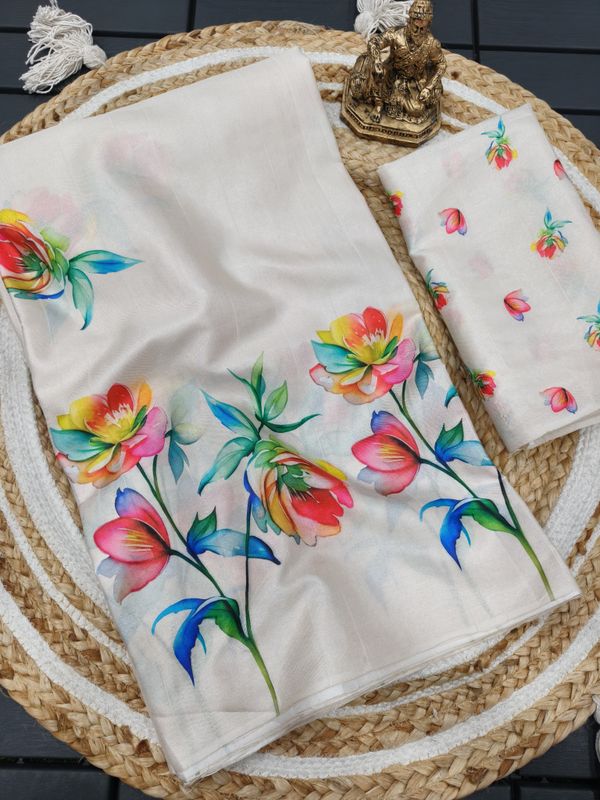 Soft Tussar Silk Floral Saree For Festive Wear