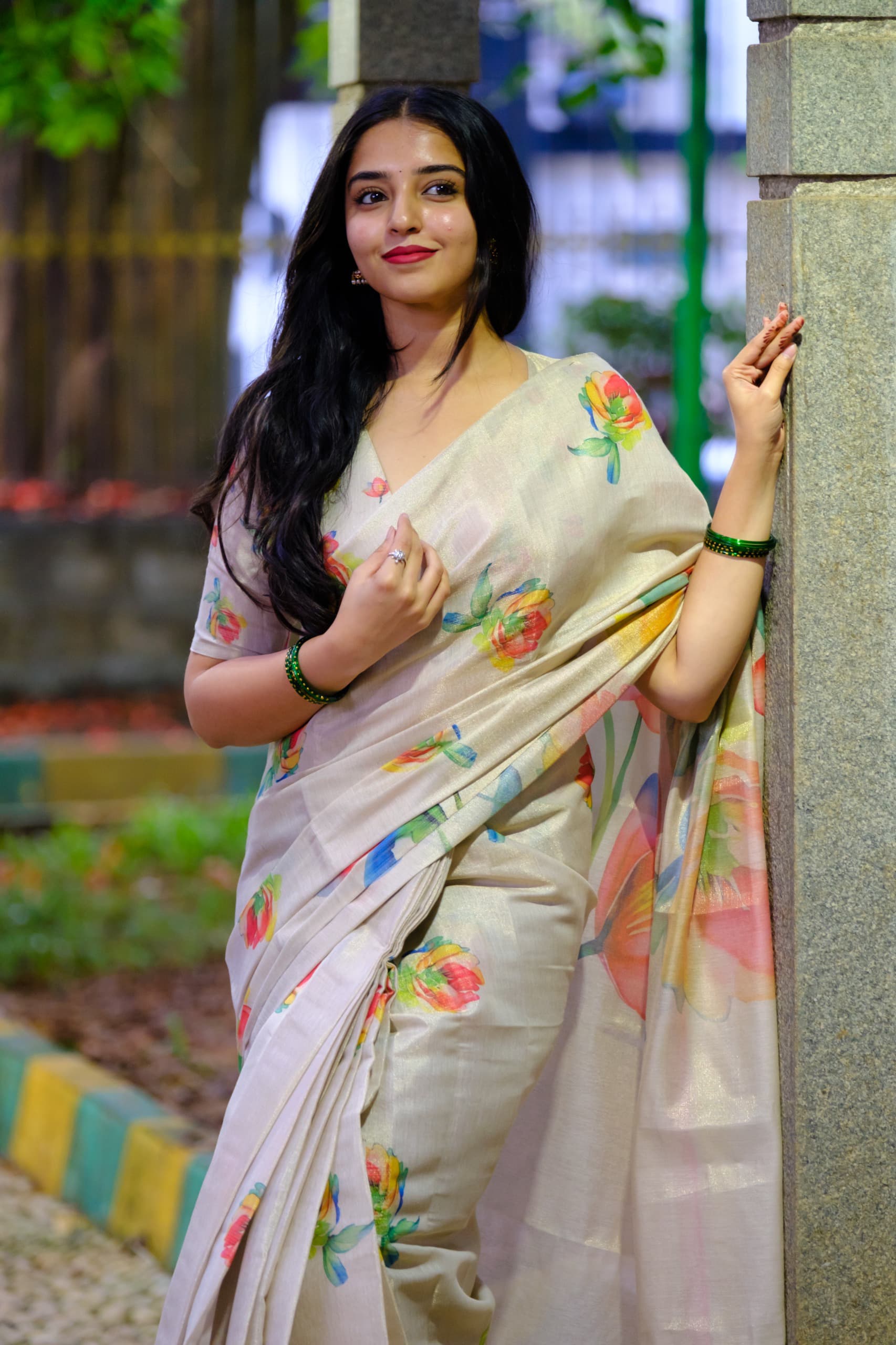 Soft Tussar Silk Floral Saree For Festive Wear