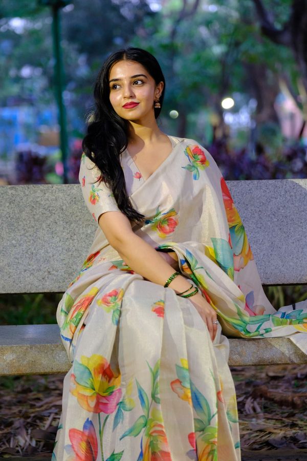 Soft Tussar Silk Floral Saree For Festive Wear