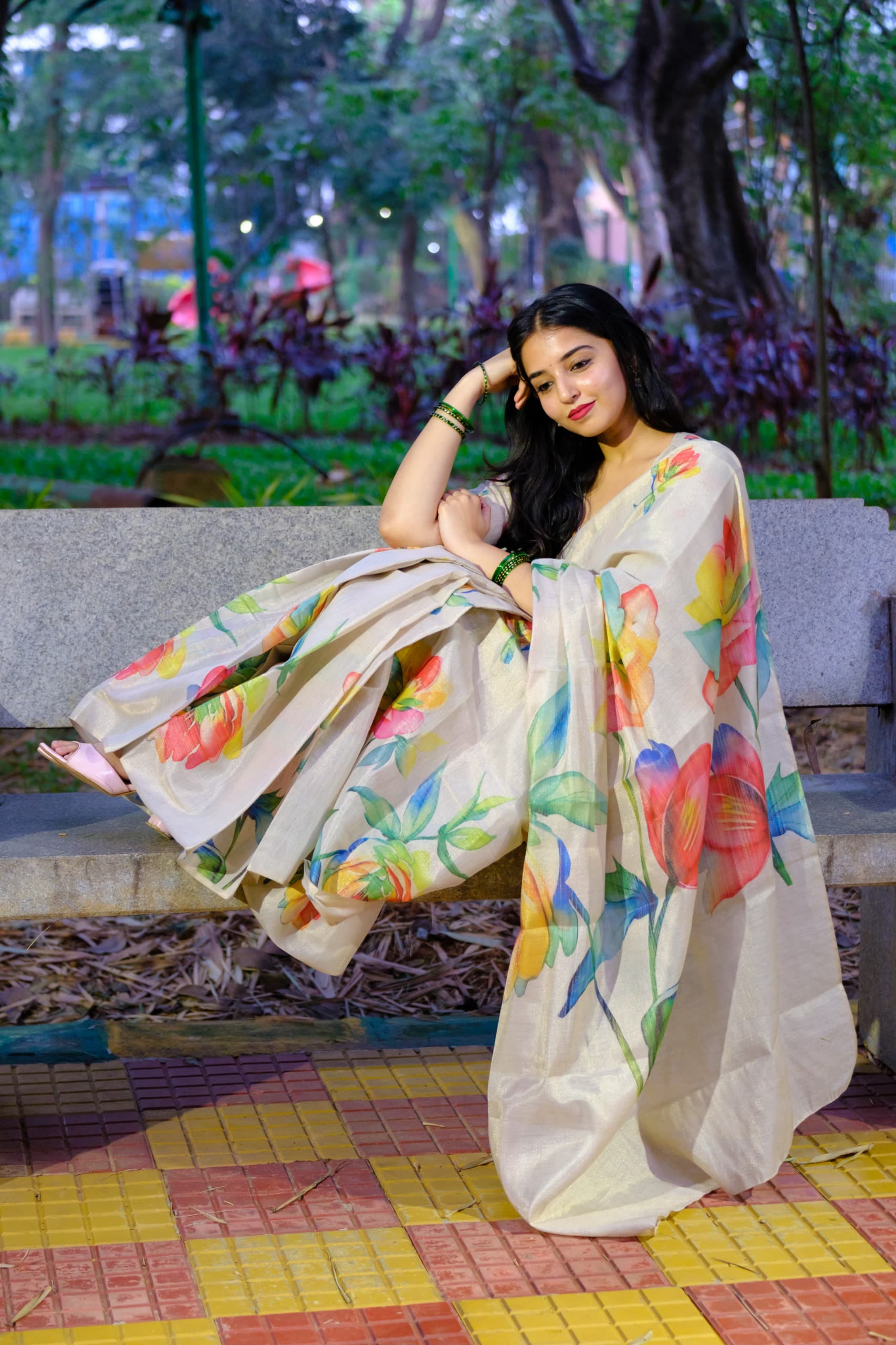 Soft Tussar Silk Floral Saree For Festive Wear