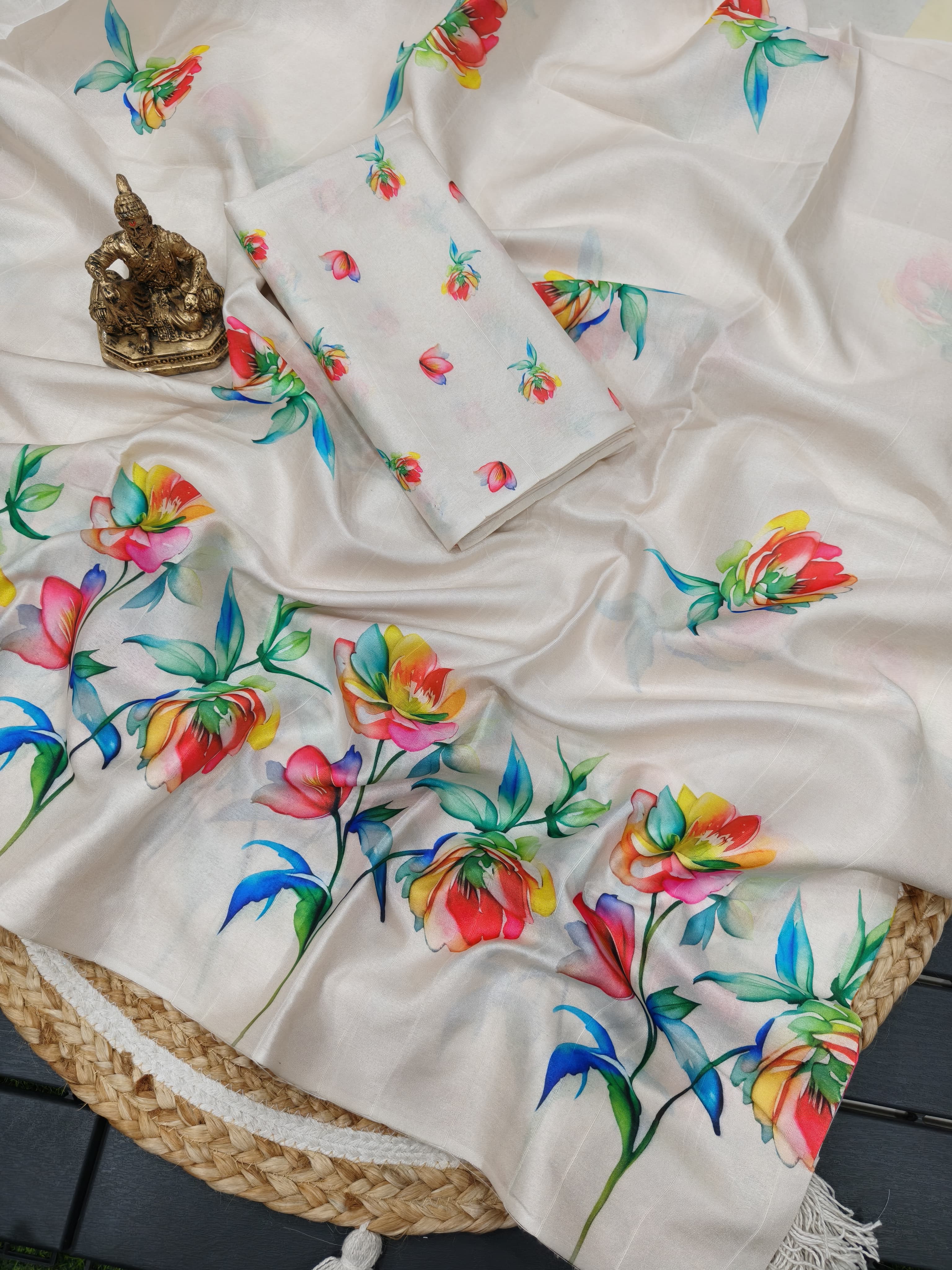 Soft Tussar Silk Floral Saree For Festive Wear
