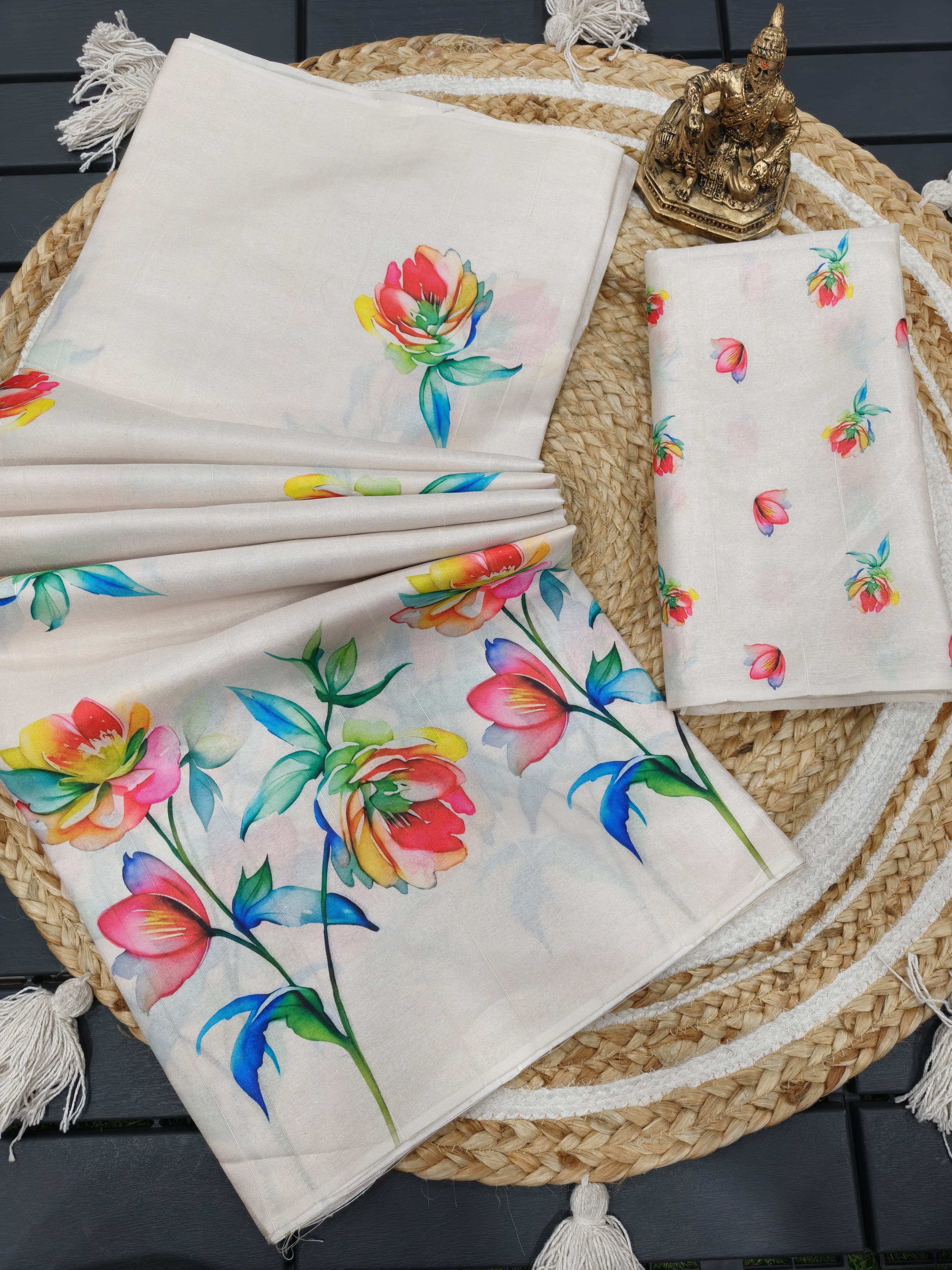 Soft Tussar Silk Floral Saree For Festive Wear