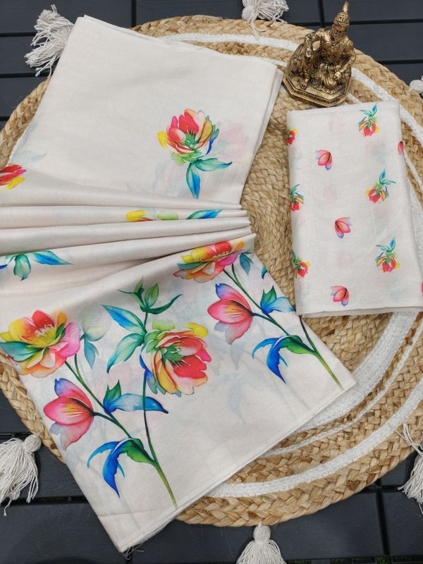 Soft Tussar Silk Floral Saree For Festive Wear