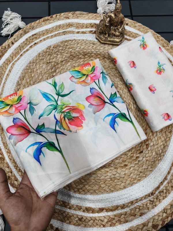 Soft Tussar Silk Floral Saree For Festive Wear