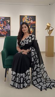 Premium Black Georgette Saree For Party Wear - Black