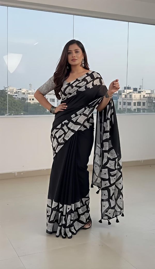 Premium Black Georgette Saree For Party Wear