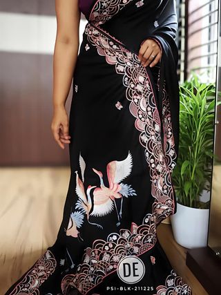Black Hans Chitrakala Printed Tussar Silk Saree