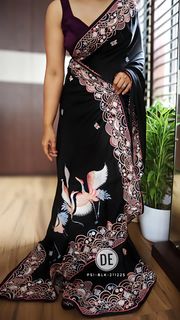Black Hans Chitrakala Printed Tussar Silk Saree - Black