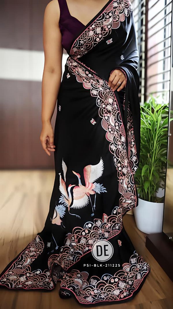 Black Hans Chitrakala Printed Tussar Silk Saree