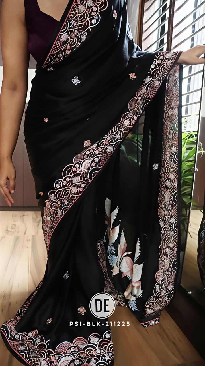 Black Hans Chitrakala Printed Tussar Silk Saree