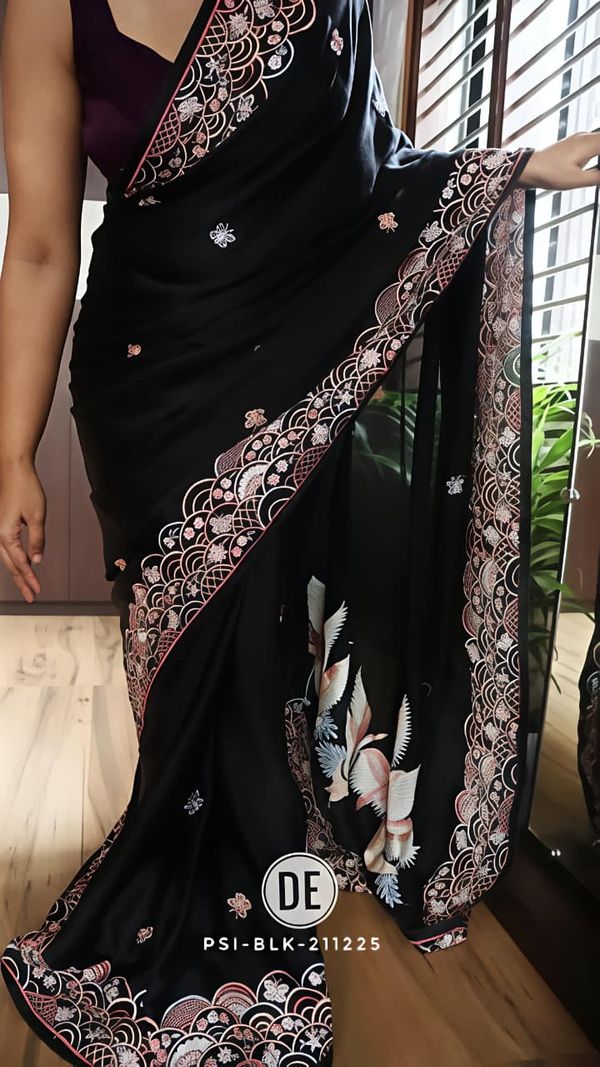 Black Hans Chitrakala Printed Tussar Silk Saree