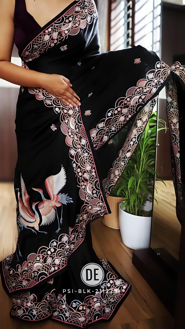 Black Hans Chitrakala Printed Tussar Silk Saree