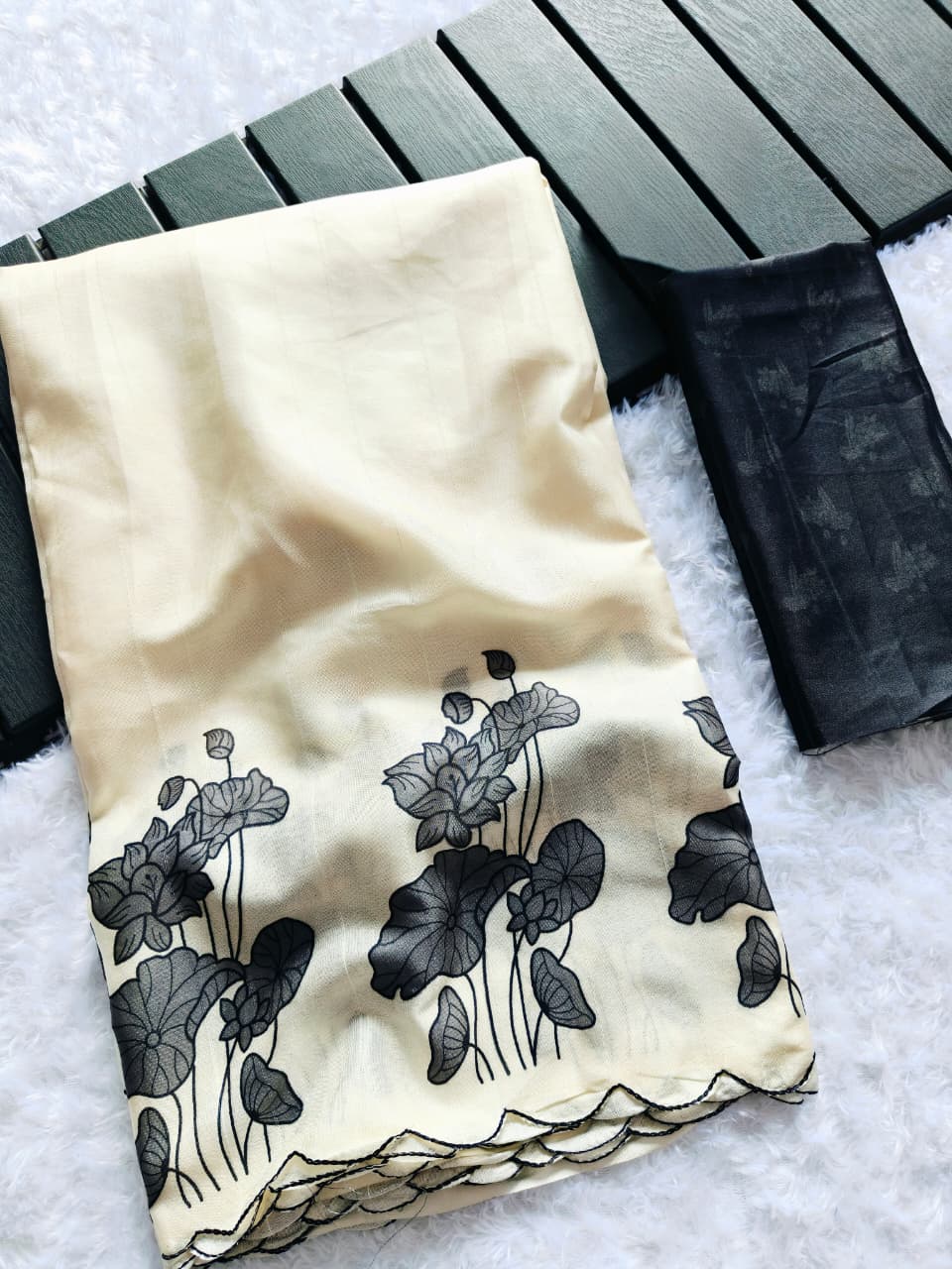 Premium Chikoo Floral Tussar Silk Ethnic Wear Saree