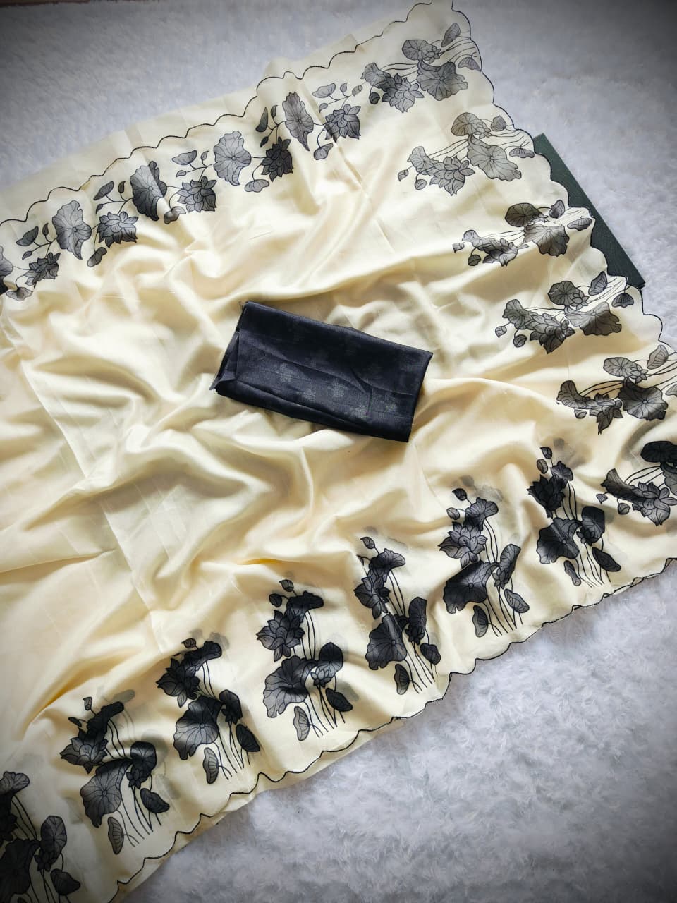 Premium Chikoo Floral Tussar Silk Ethnic Wear Saree