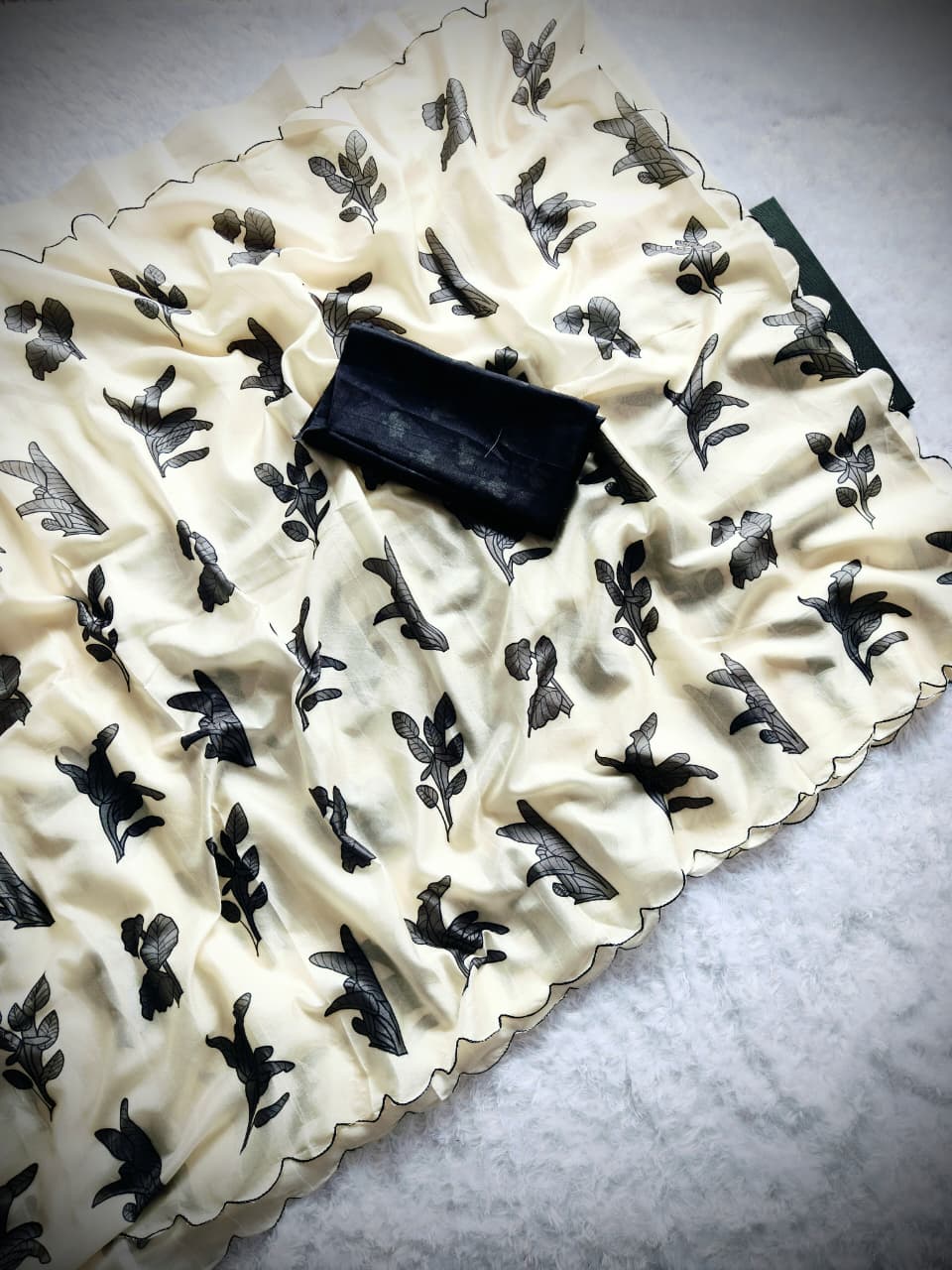 Premium Chikoo Floral Tussar Silk Ethnic Wear Saree