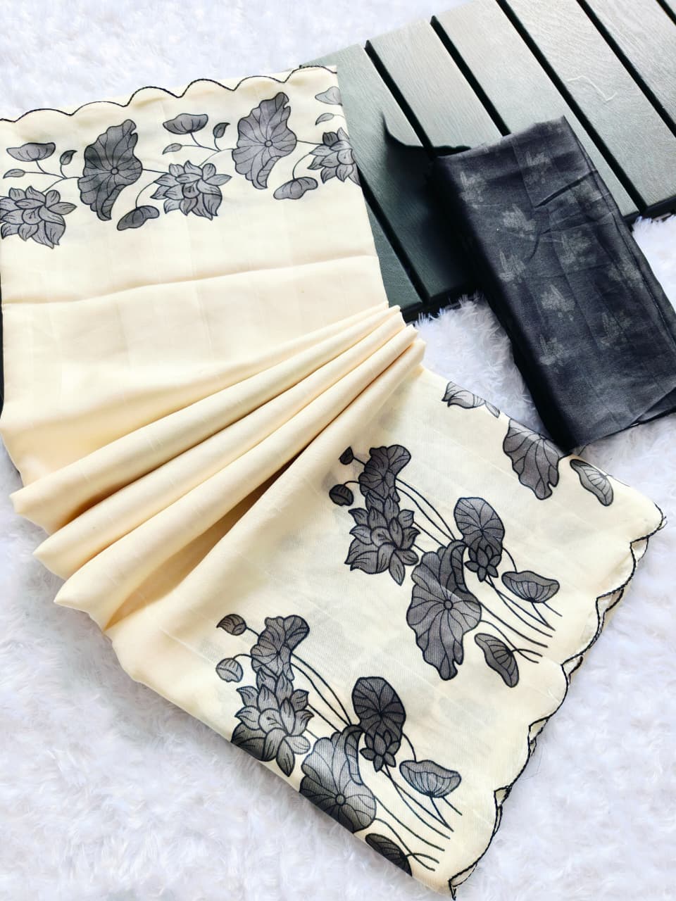 Premium Chikoo Floral Tussar Silk Ethnic Wear Saree