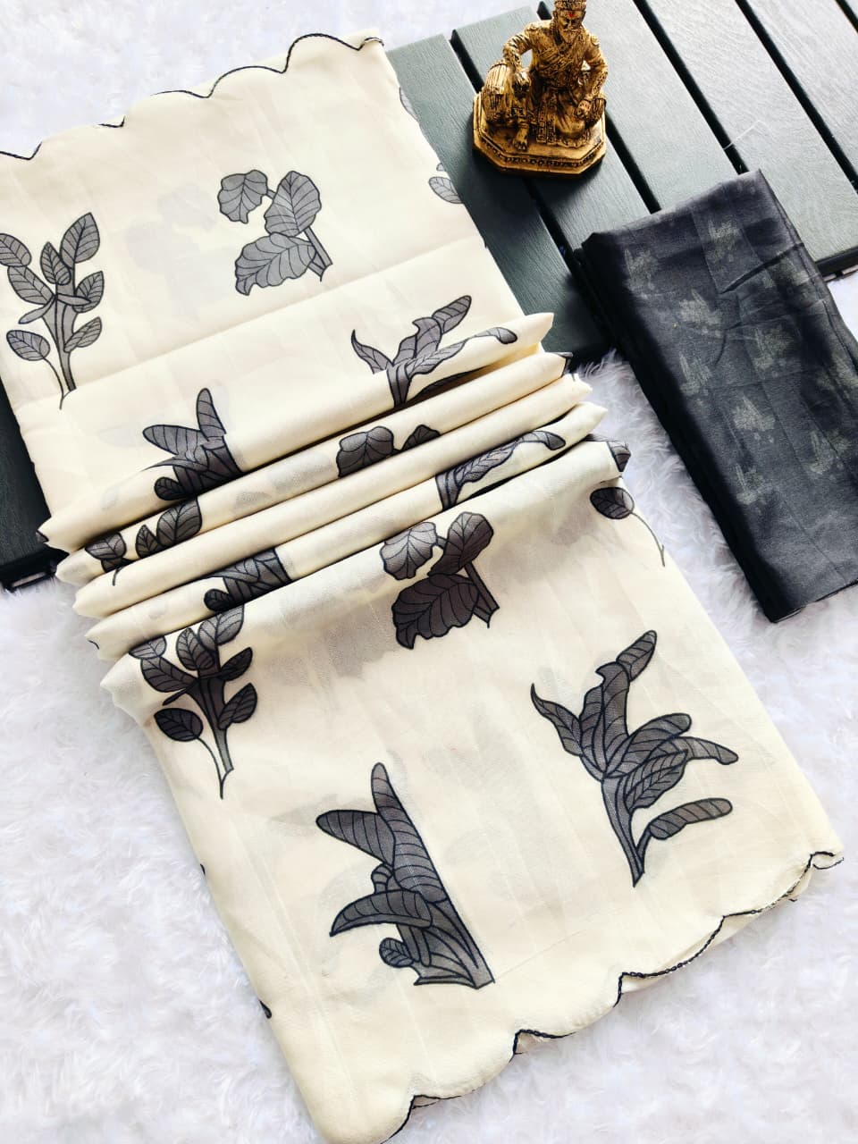 Premium Chikoo Floral Tussar Silk Ethnic Wear Saree